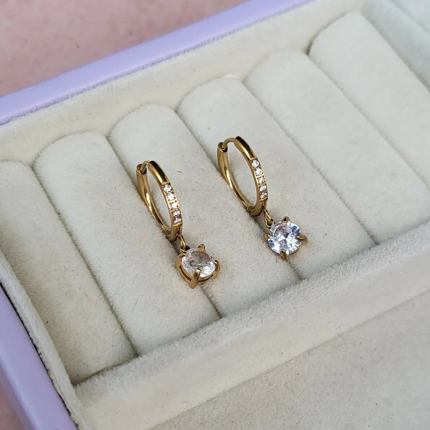 Luna Solitaire Drop Hoops - Zenee - Earrings