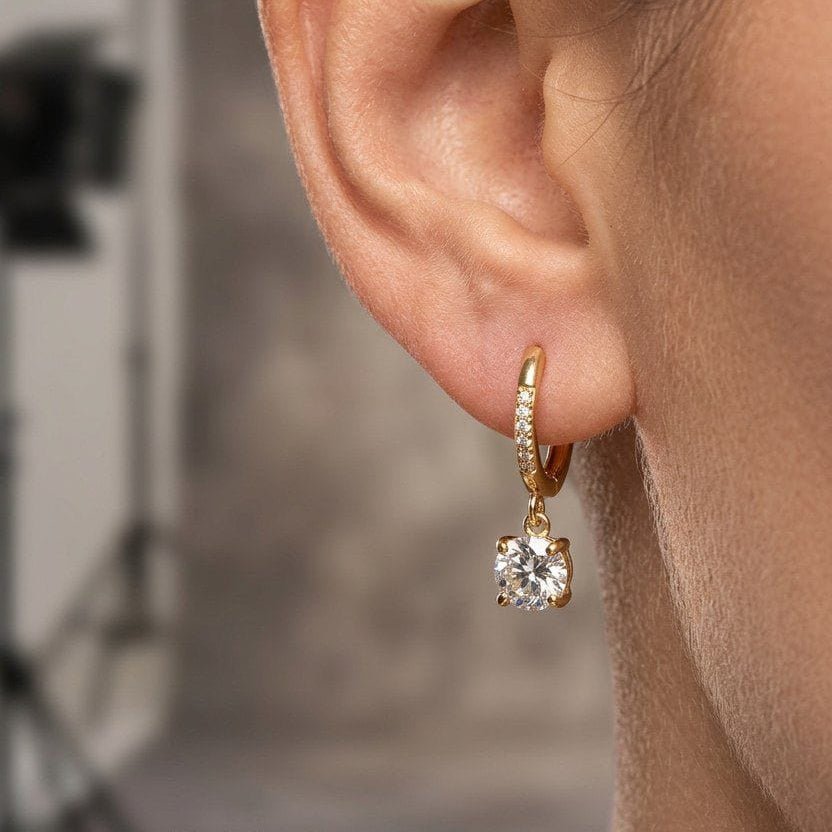 Luna Solitaire Drop Hoops - Zenee - Earrings