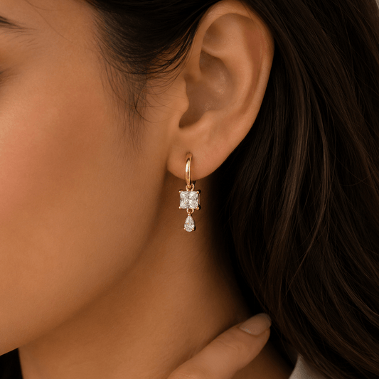 Lunelle Drop Hoop Earrings - Zenee-Earrings