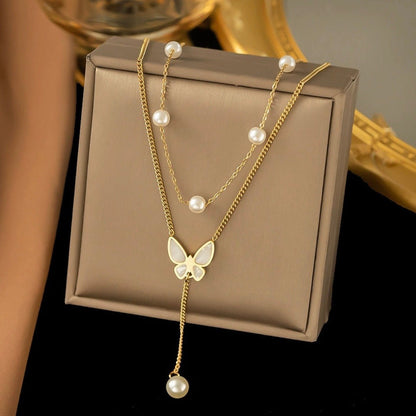 Pearl Flutter Lariat Necklace - Zenee-Necklaces