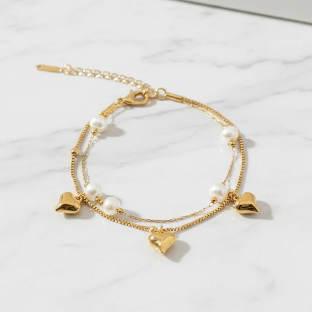 Pearl Hearts Charm Bracelet - Zenee - Bracelets
