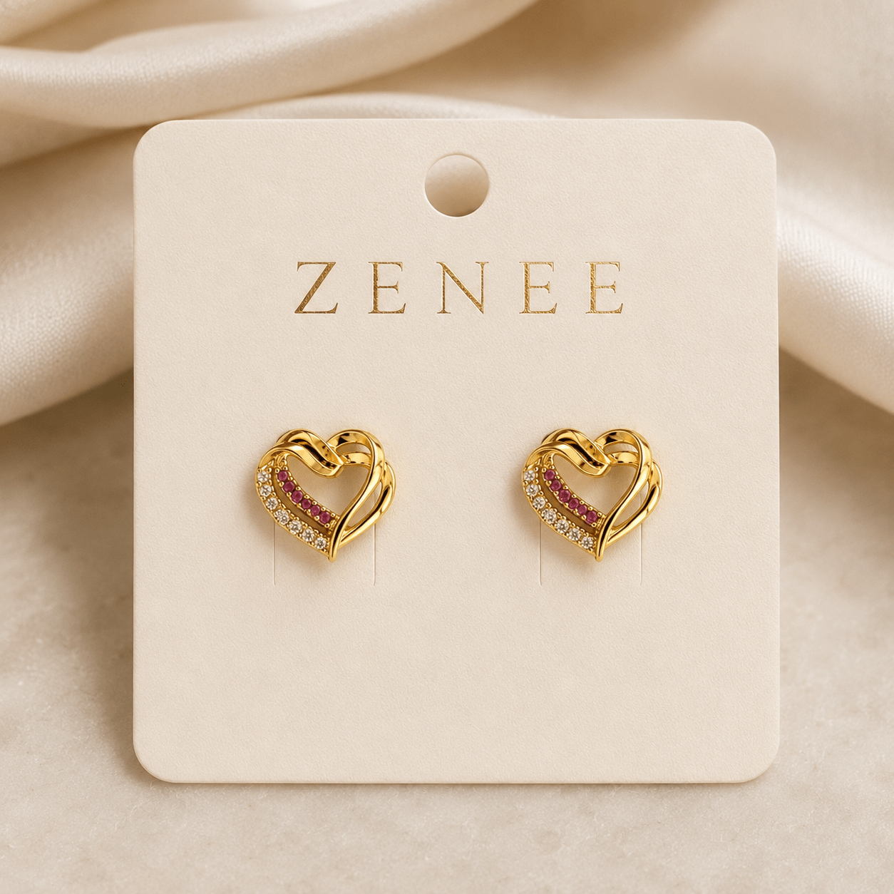 Rosé Amour Heart Stud Earrings - Zenee - Earrings