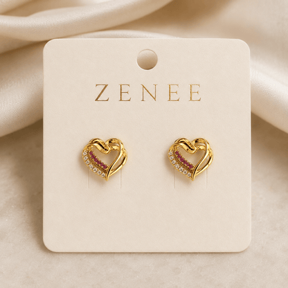 Rosé Amour Heart Stud Earrings - Zenee - Earrings