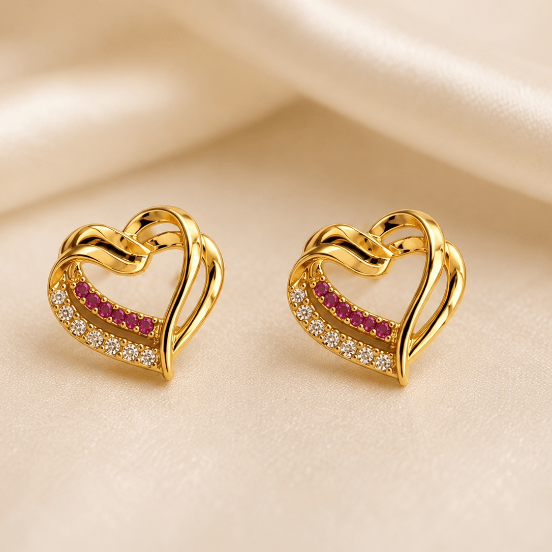 Rosé Amour Heart Stud Earrings - Zenee - Earrings