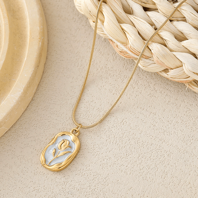 Roselle Lilly White Enamel Medallion Necklace - Zenee - Necklaces