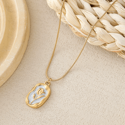 Roselle Lilly White Enamel Medallion Necklace - Zenee - Necklaces