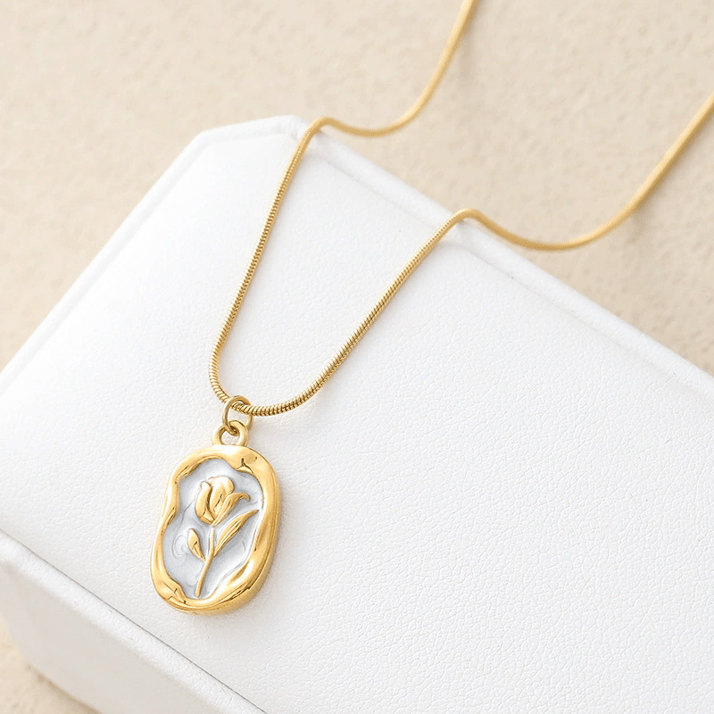 Roselle Lilly White Enamel Medallion Necklace - Zenee - Necklaces