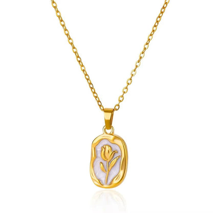 Roselle Lilly White Enamel Medallion Necklace - Zenee - Necklaces