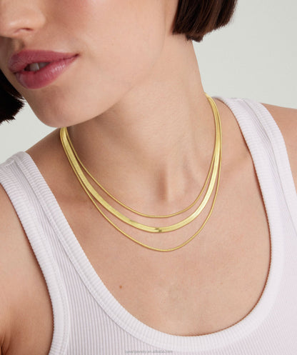 Sleek Triple Layered Gold Necklace Set - Zenee - Necklaces