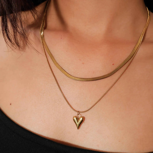 Veloura Layered Heart Necklace - Zenee-Necklaces
