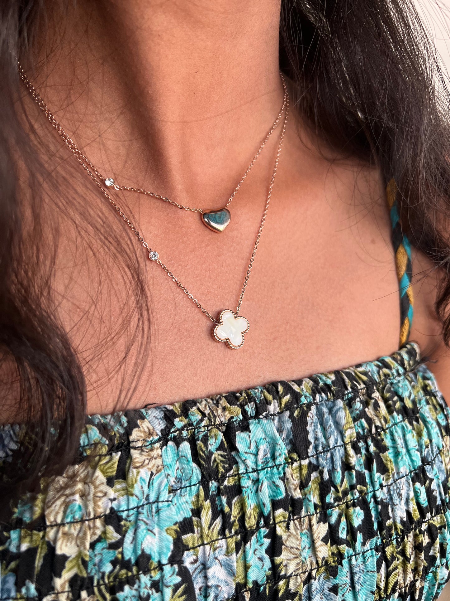 Clover And Heart Double Layer Necklace