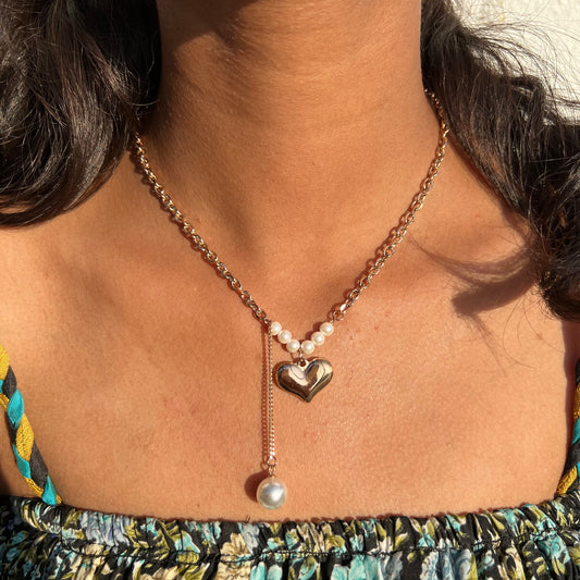 Heart With Hanging Pearl Pendant Necklace