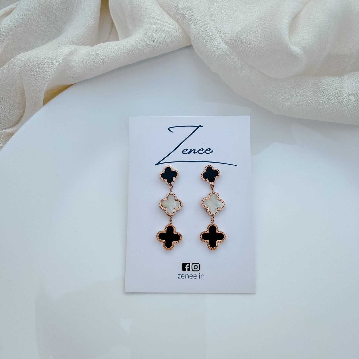 Atiya Black And White Clover Earrings - Zenee.in-Earrings