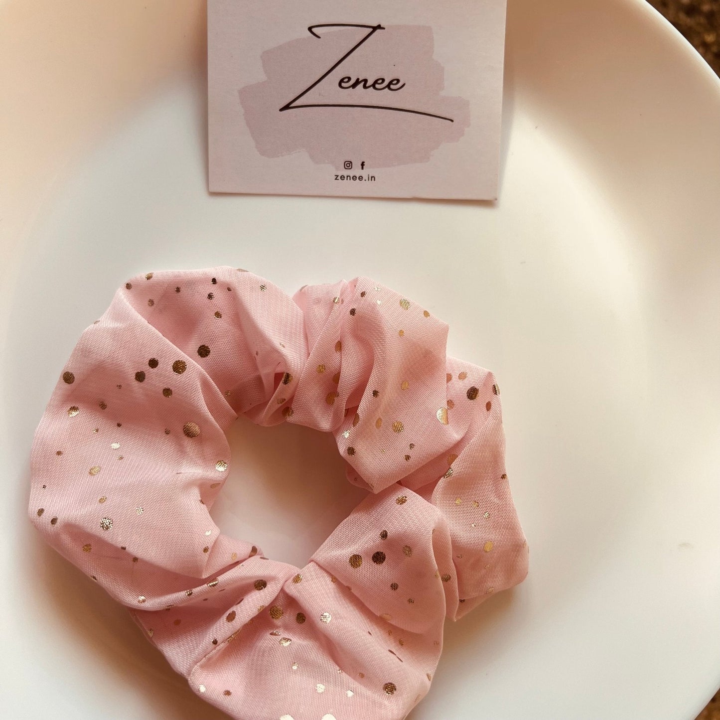 Baby Pink Scrunchies With Glitter - Zenee.in-Hair Accessories