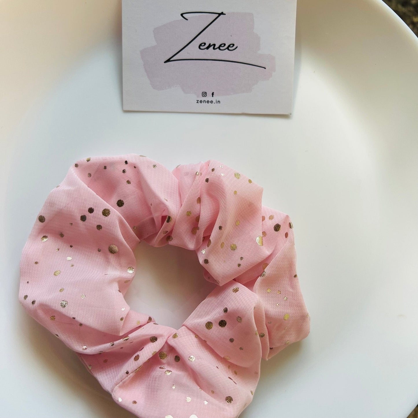 Baby Pink Scrunchies With Glitter - Zenee.in-Hair Accessories