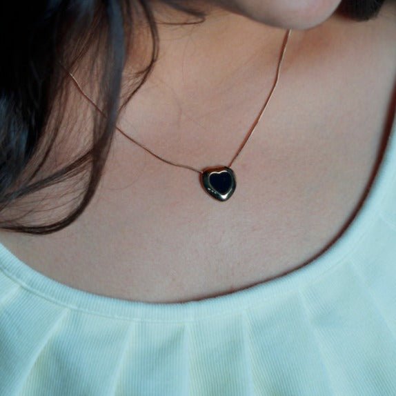 Black Enamel Heart Necklace - Zenee-Necklaces