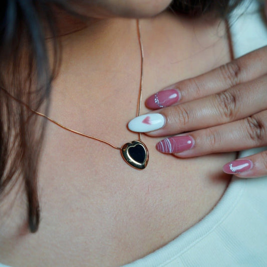 Black Enamel Heart Necklace - Zenee-Necklaces