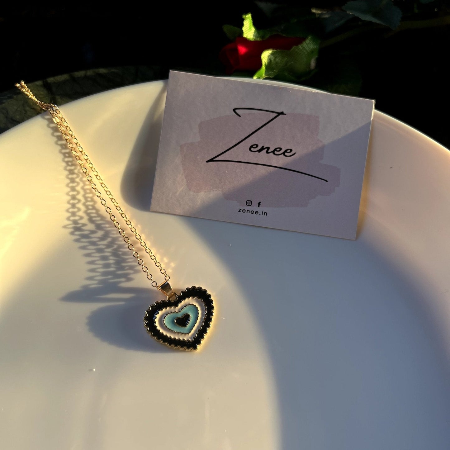 Black Heart Shape Enamel Necklace - Zenee.in-Necklaces