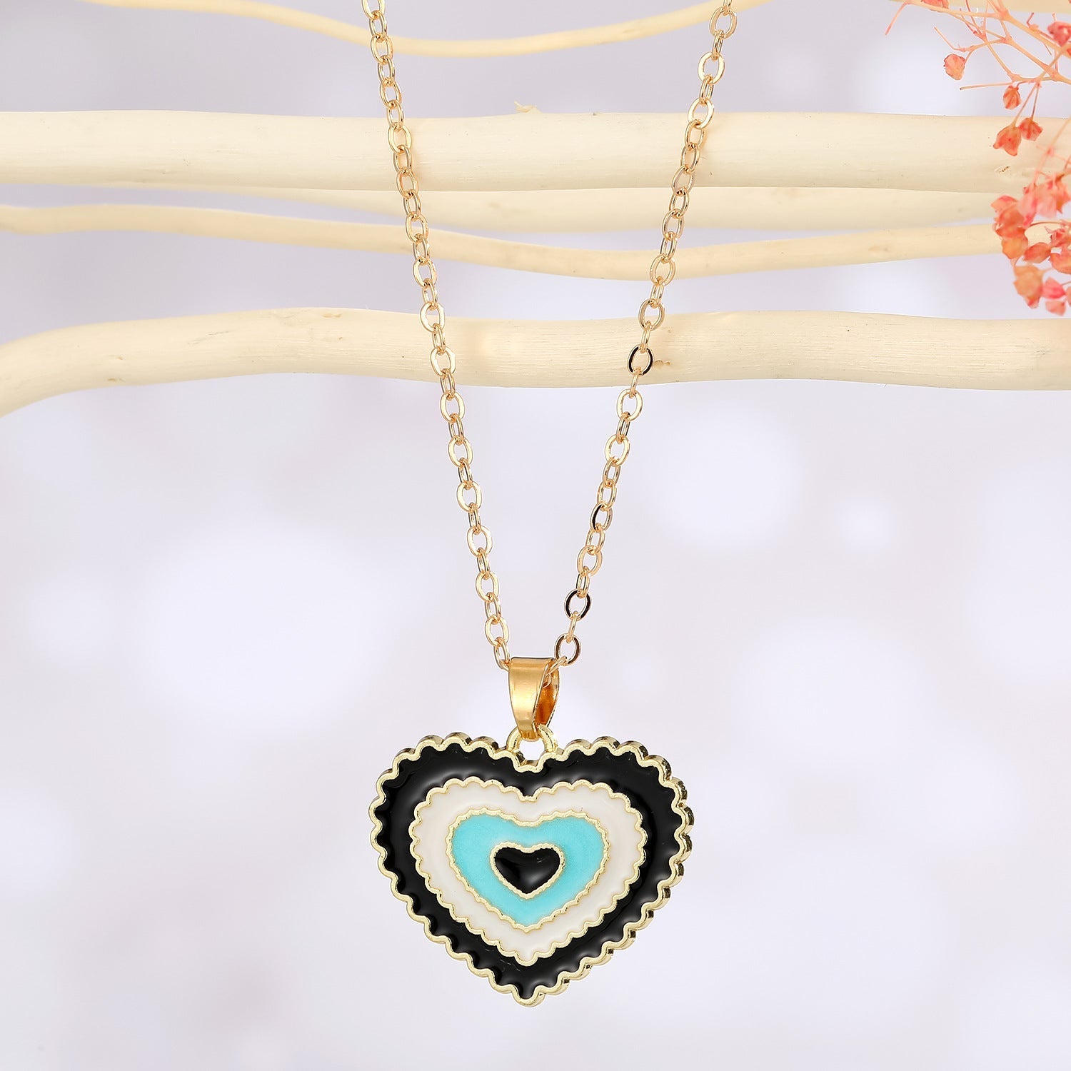 Black Heart Shape Enamel Necklace - Zenee.in-Necklaces