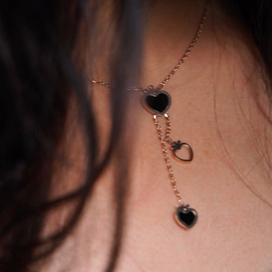 Black Heart With Hanging Hearts Necklace - Zenee-Necklaces