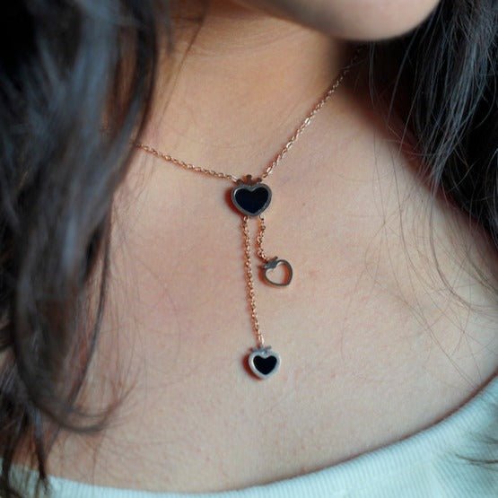 Black Heart With Hanging Hearts Necklace - Zenee-Necklaces