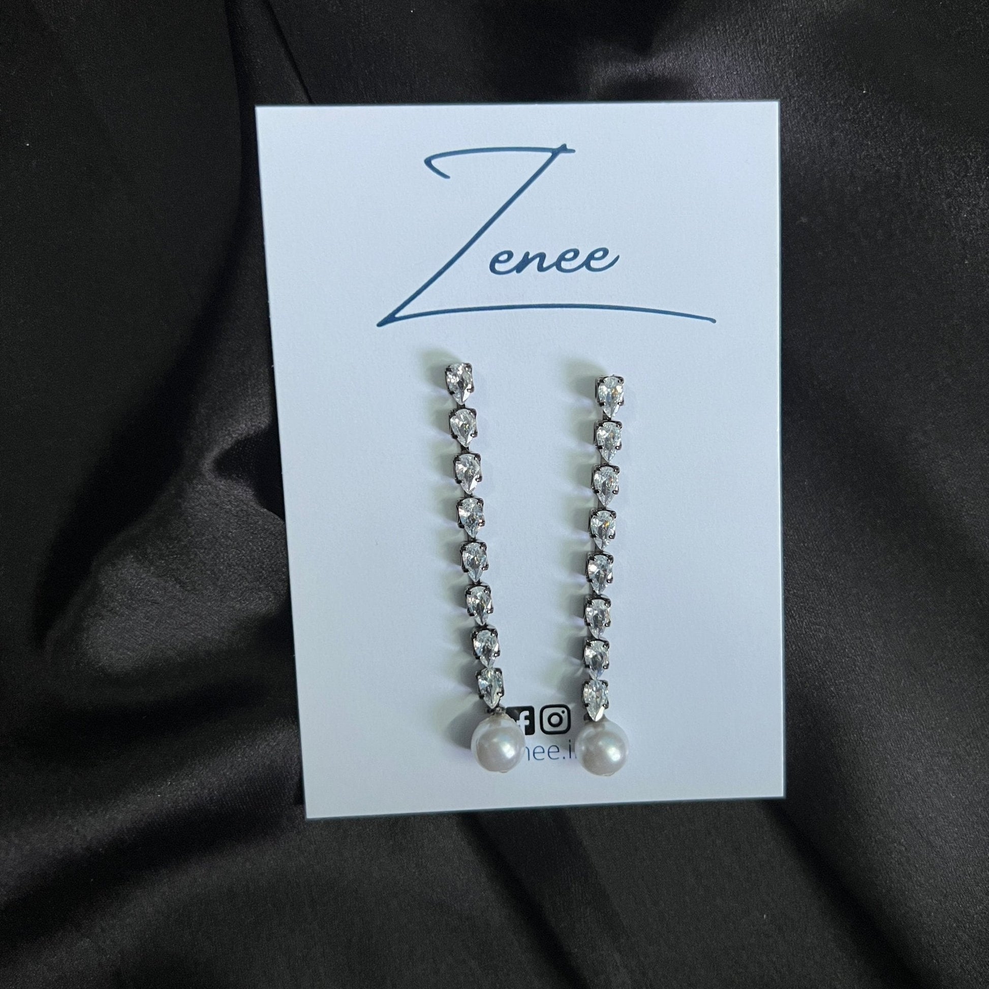 Black Metal With Stones And Pearl Earrings - Zenee.in-Earrings