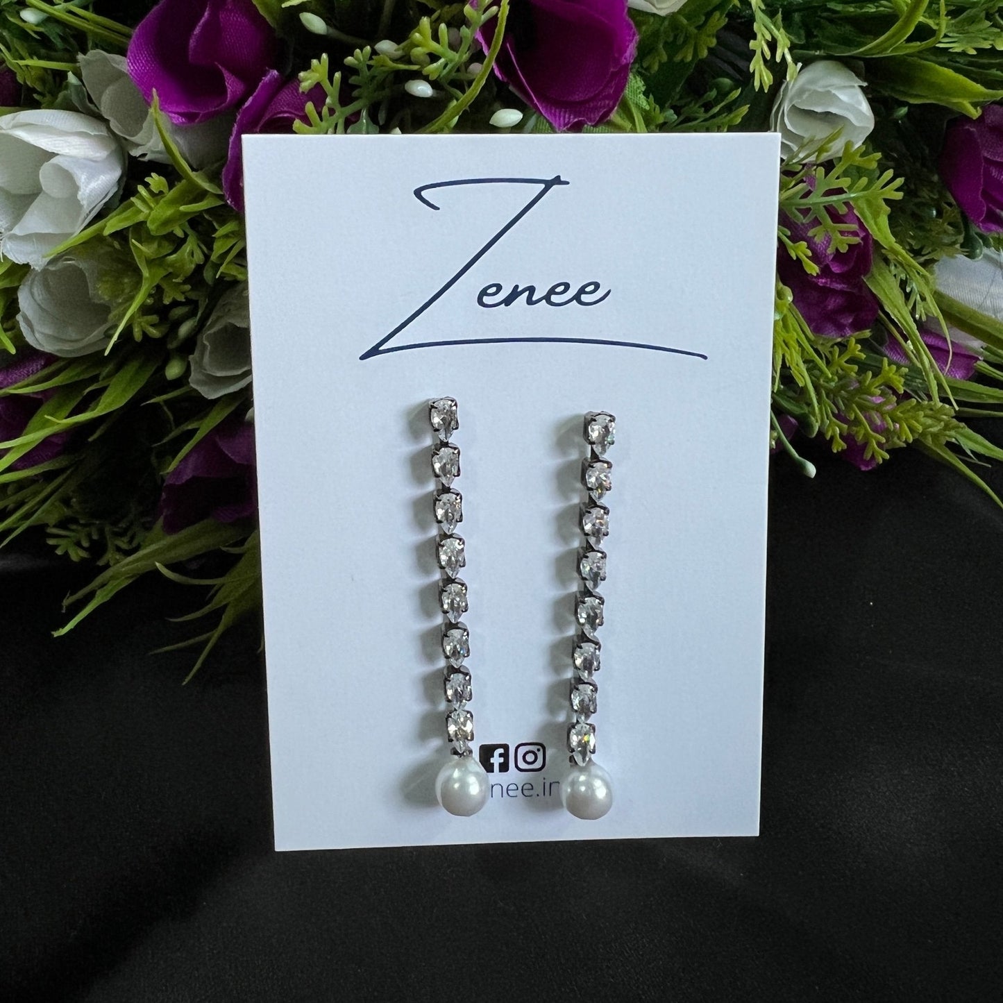 Black Metal With Stones And Pearl Earrings - Zenee.in-Earrings