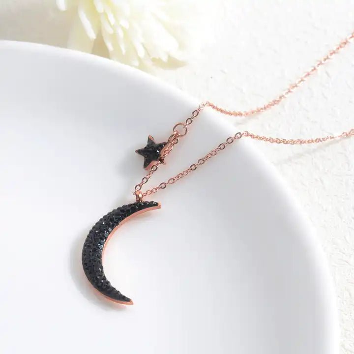 Black Moon And Star Pendant Necklace - Zenee-Necklaces