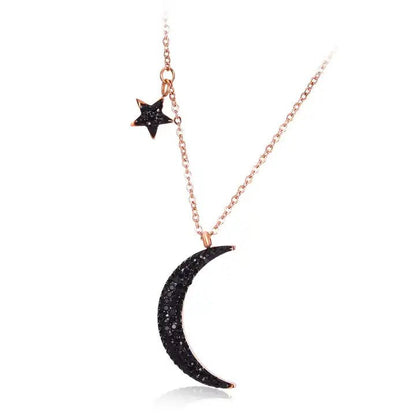 Black Moon And Star Pendant Necklace - Zenee-Necklaces