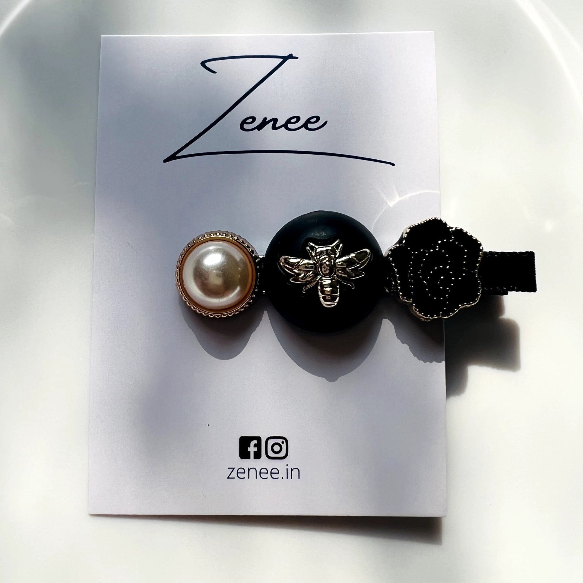 Black Rose Flower With Pearl Hair Clip - Zenee.in-Hair Accessories