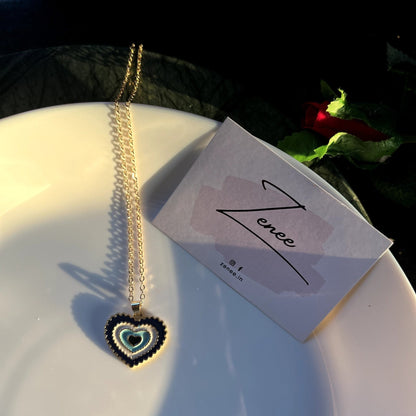 Blue Heart Shape Enamel Necklace - Zenee.in-Necklaces