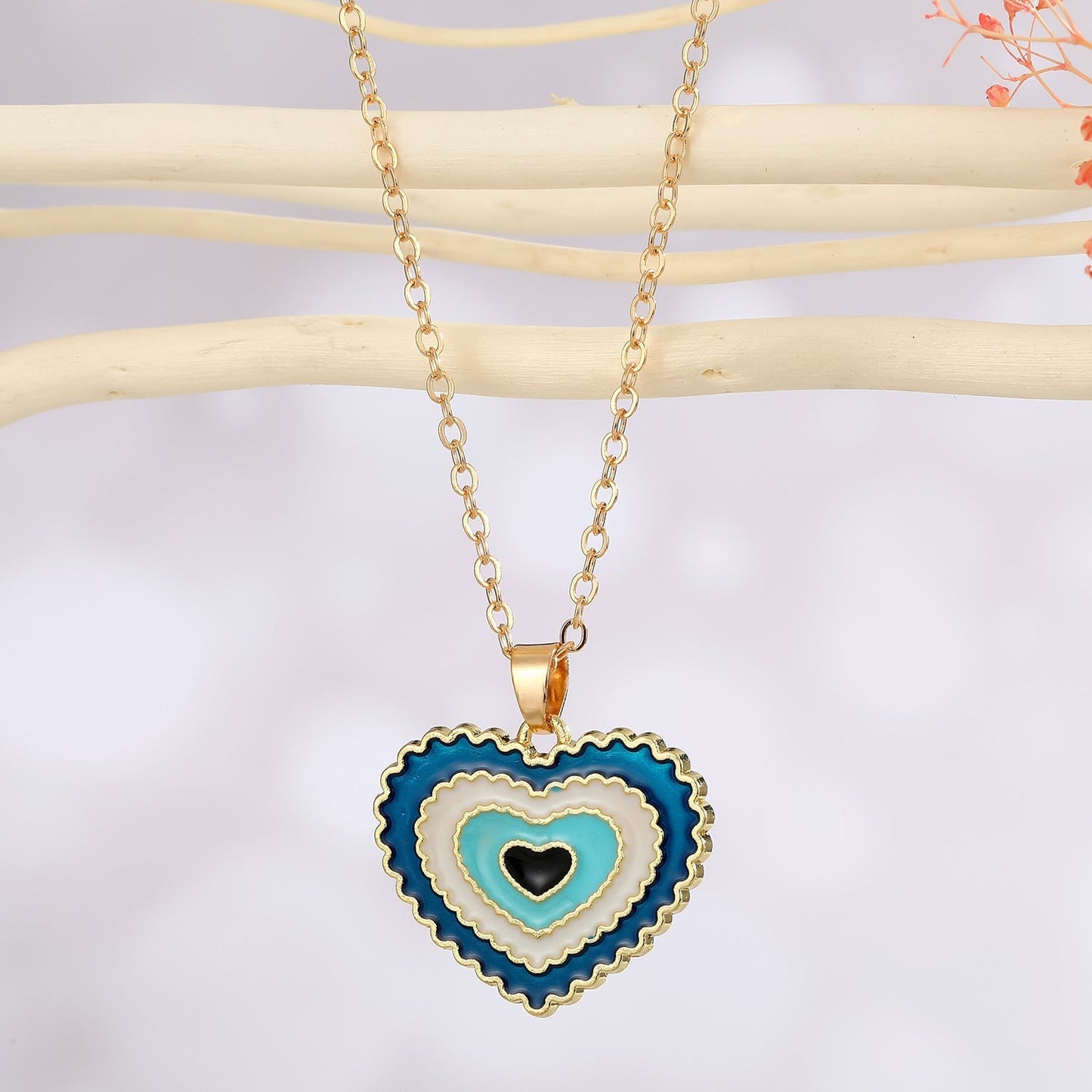 Blue Heart Shape Enamel Necklace 