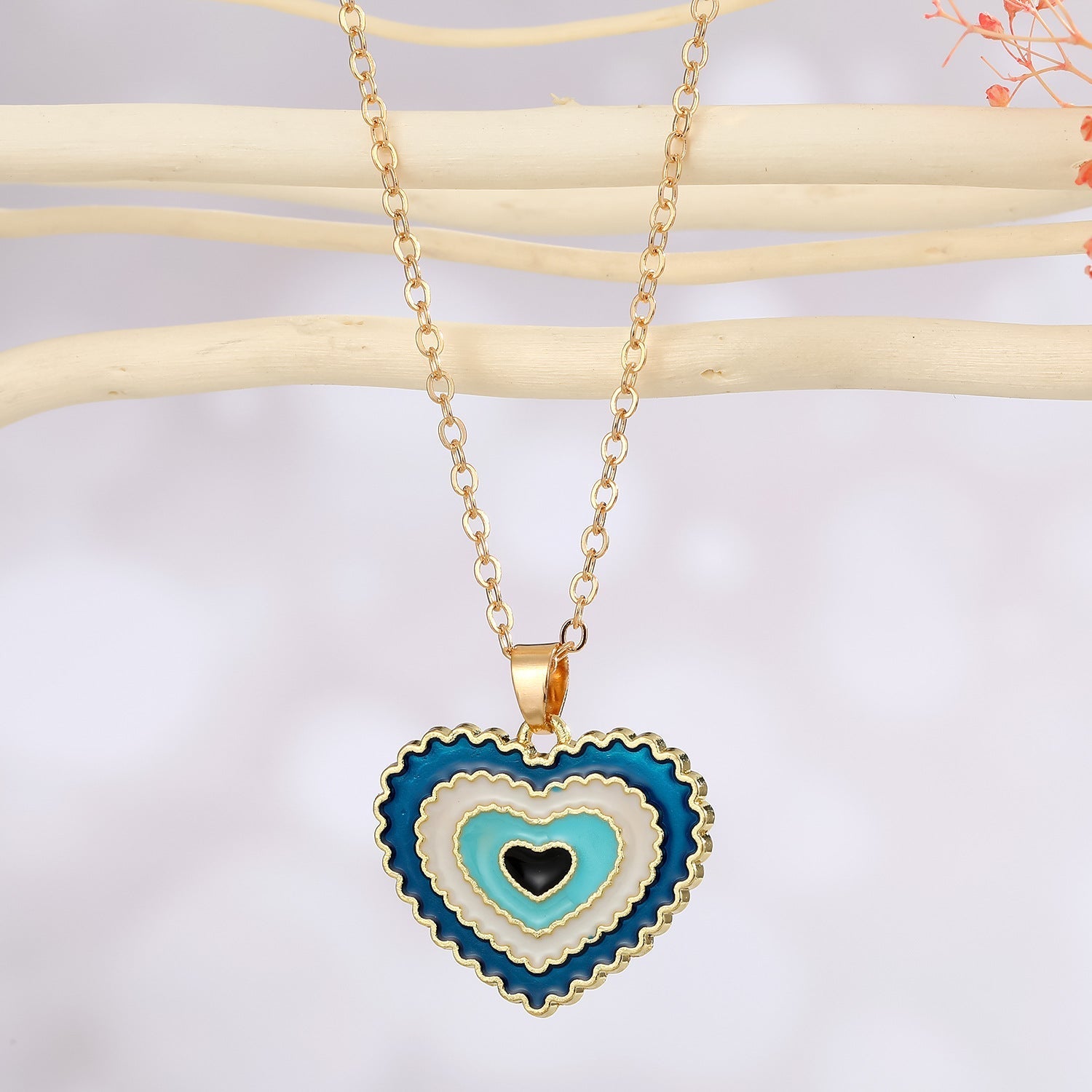 Blue Heart Shape Enamel Necklace - Zenee.in-Necklaces