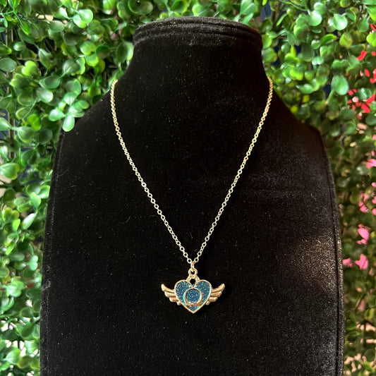 Blue Heart With Wings Necklace - Zenee.in-Necklaces