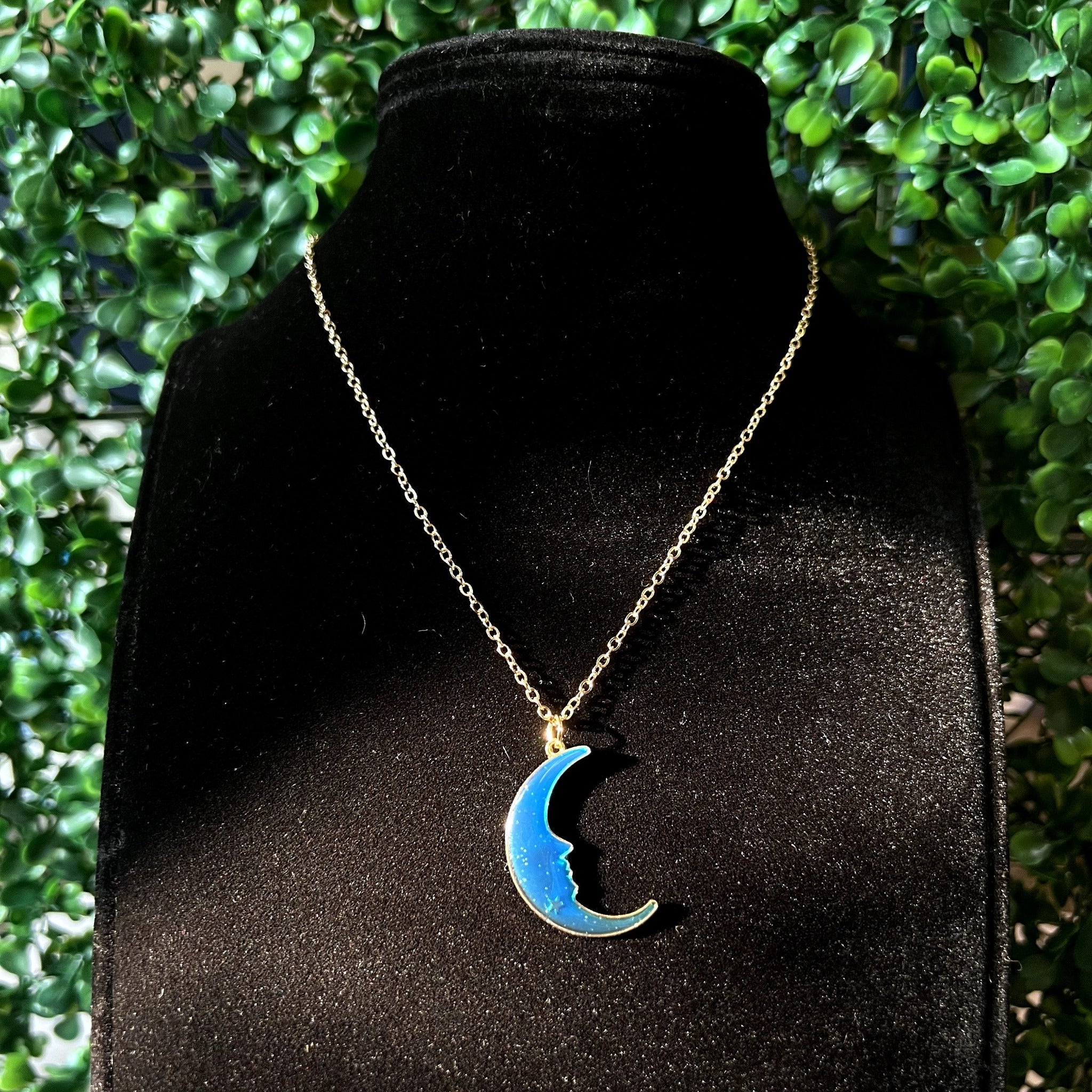 Half Moon Gold Plated Blue Star Enamel Glitter Pendant, Nature Pendant, Blue  Moon Jewelry, Men's Necklace, Men's Jewelry, Women's Necklace