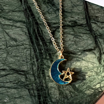 Blue Moon Croissant & Star Necklace - Zenee.in-Necklaces