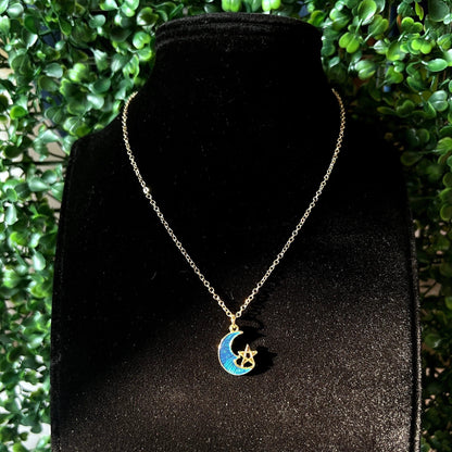 Blue Moon Croissant & Star Necklace - Zenee.in-Necklaces