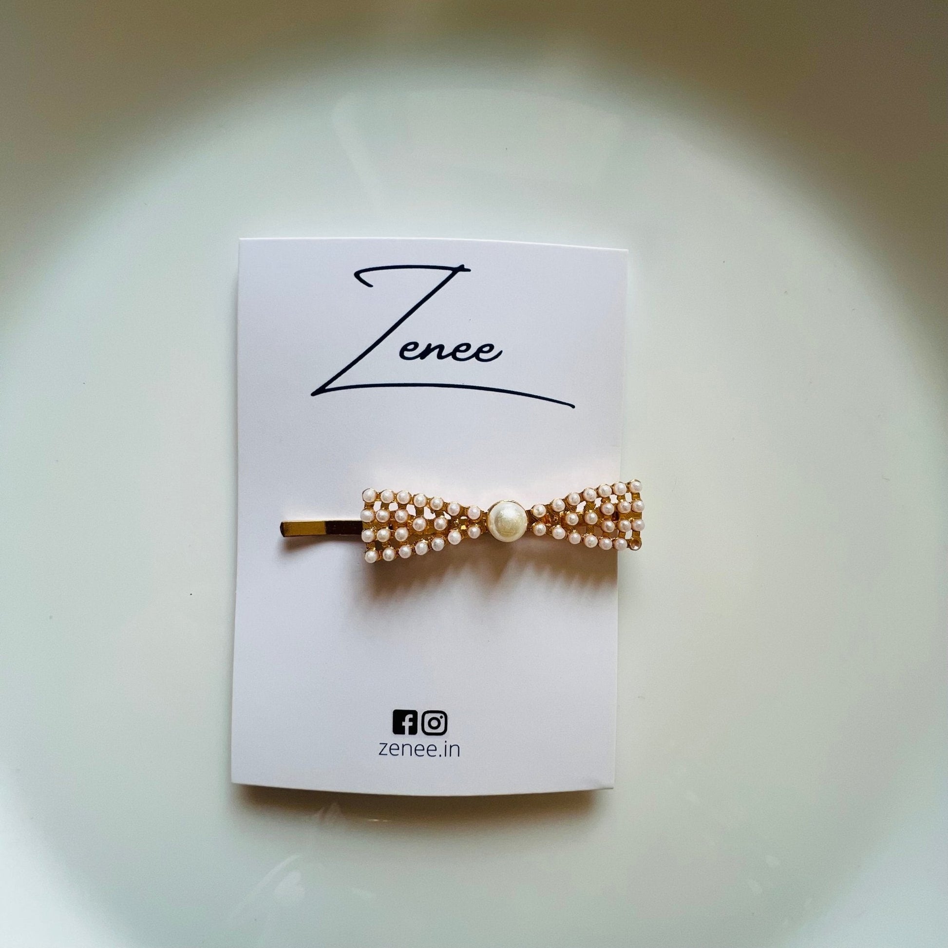 Bow With Pearl Hair Clip - Zenee.in-Hair Accessories