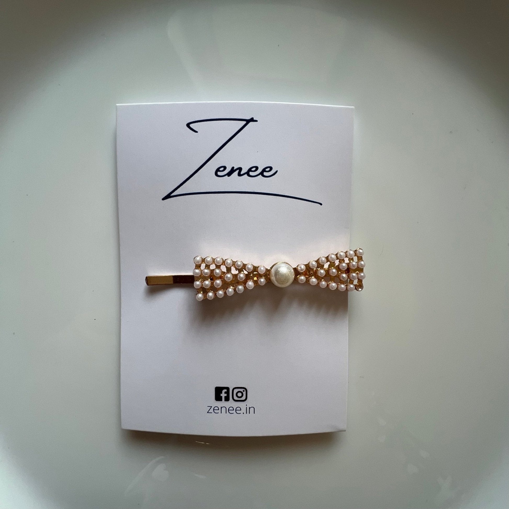 Bow With Pearl Hair Clip - Zenee.in-Hair Accessories