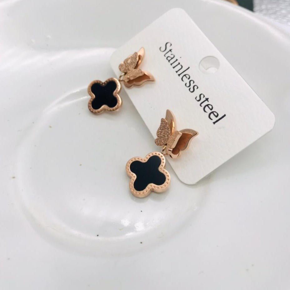 Butterfly And Enamel Clover Earrings - Zenee.in-Earrings