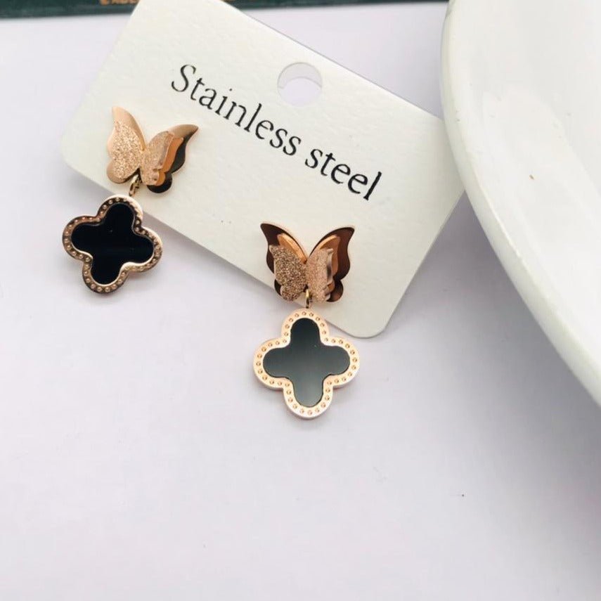 Butterfly And Enamel Clover Earrings - Zenee.in-Earrings