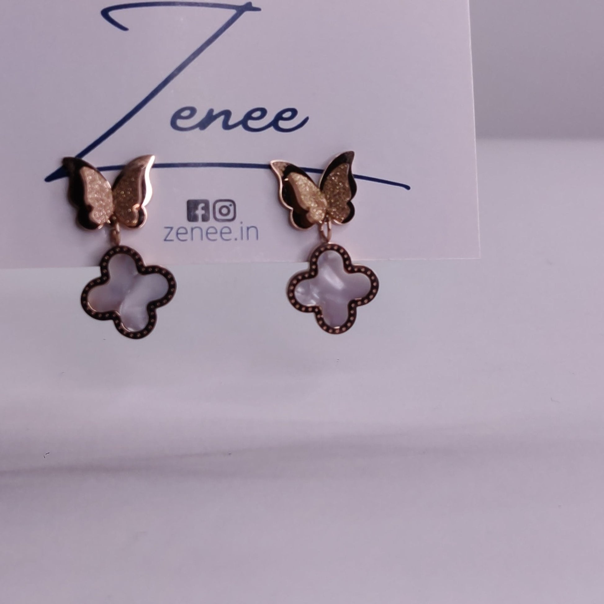 Butterfly And Enamel Clover Earrings - Zenee.in-Earrings