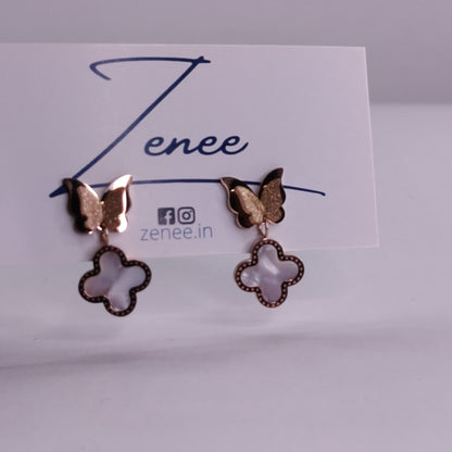 Butterfly And Enamel Clover Earrings - Zenee.in-Earrings