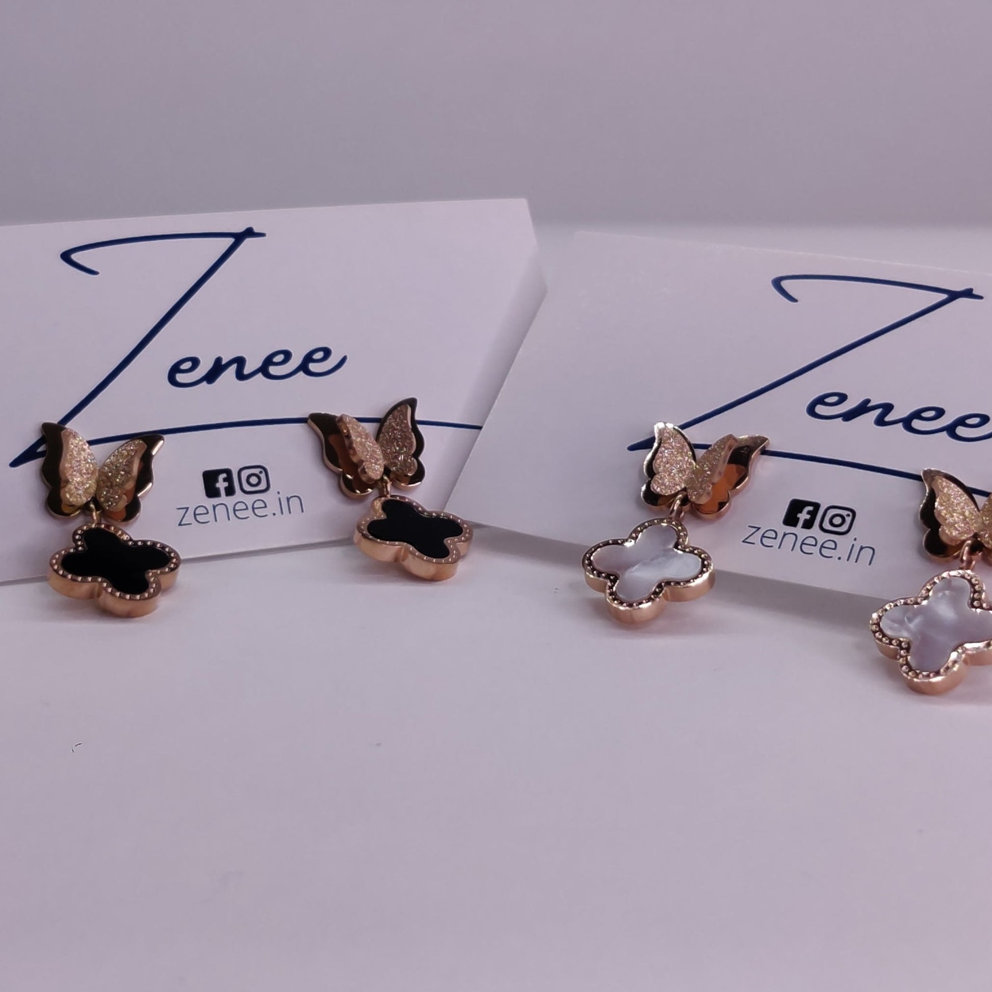 Butterfly And Enamel Clover Earrings - Zenee.in-Earrings