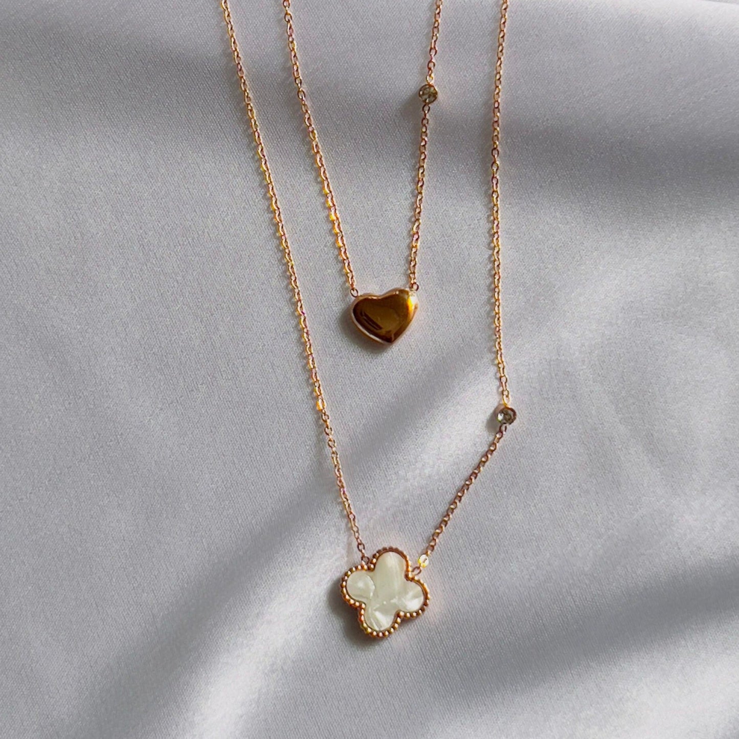 Clover And Heart Double Layer Necklace - Zenee.in-Necklaces