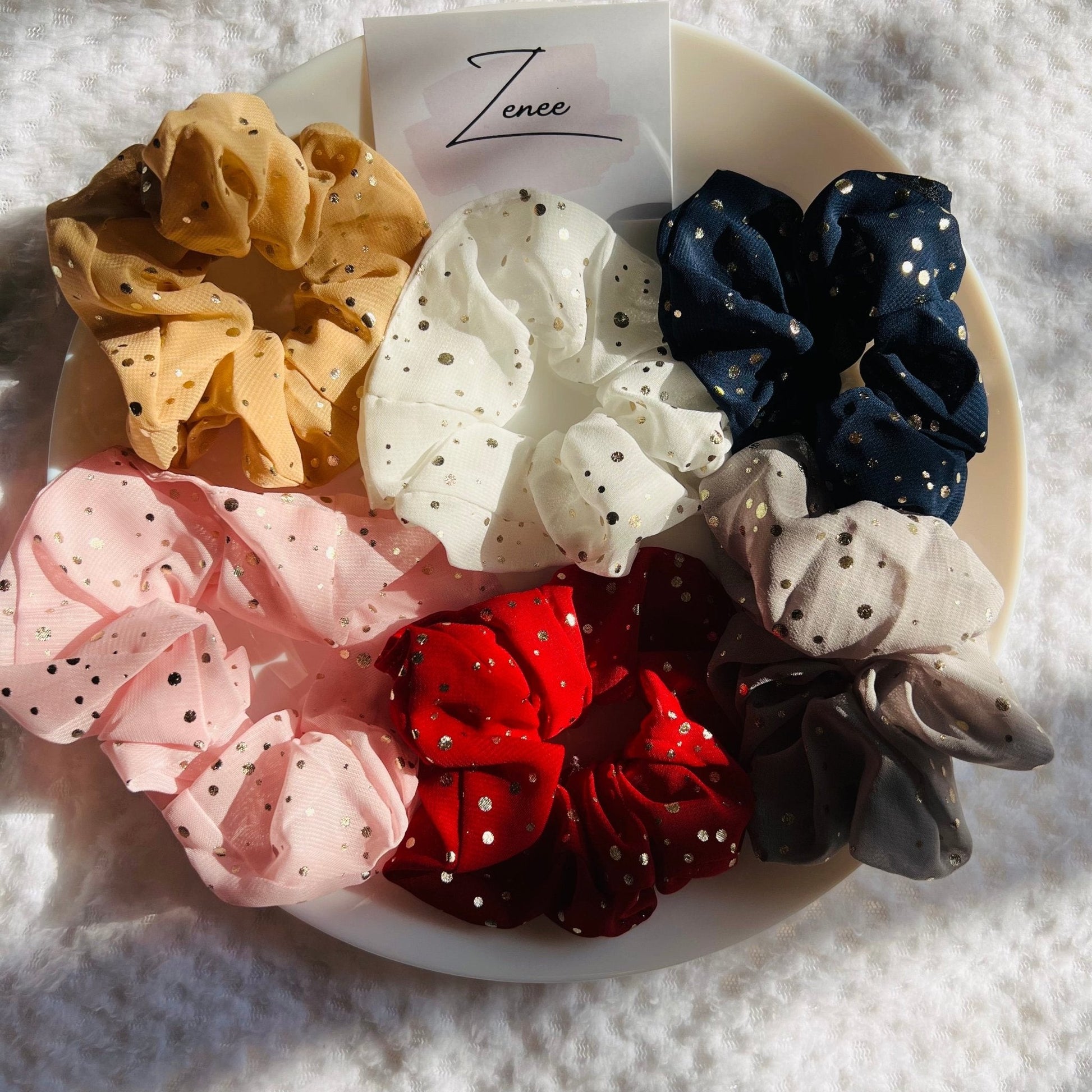 Cream Scrunchies With Glitter - Zenee.in-Hair Accessories