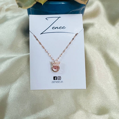 Crown Pendant With Pink Stone Necklace - Zenee.in-Necklaces