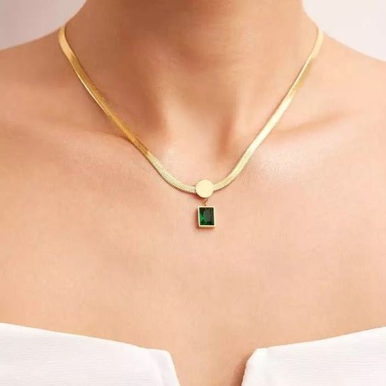 Crystal Green Snake Necklace - Zenee-Necklaces