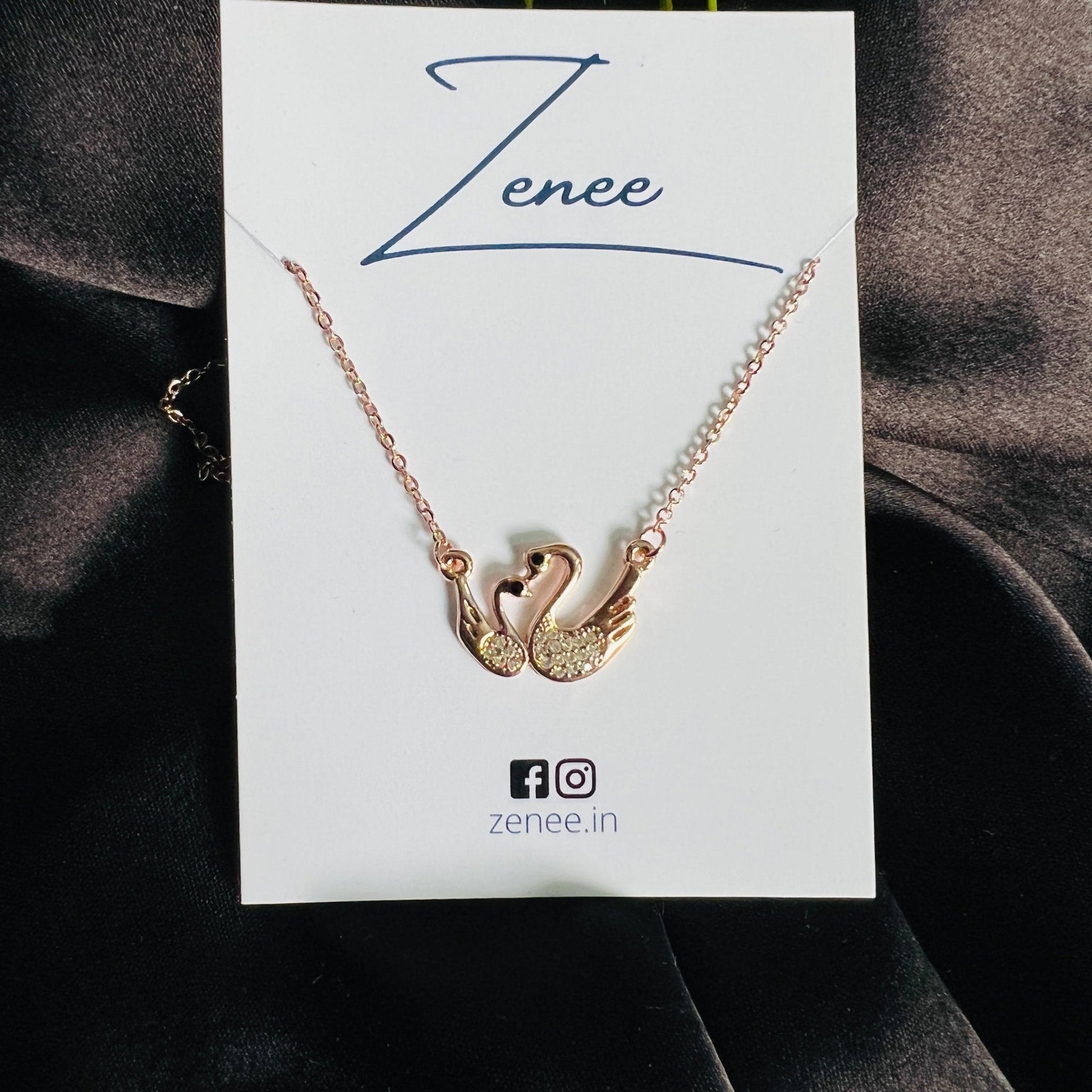 Dual Swan Pendant Necklace - Zenee.in-Necklaces