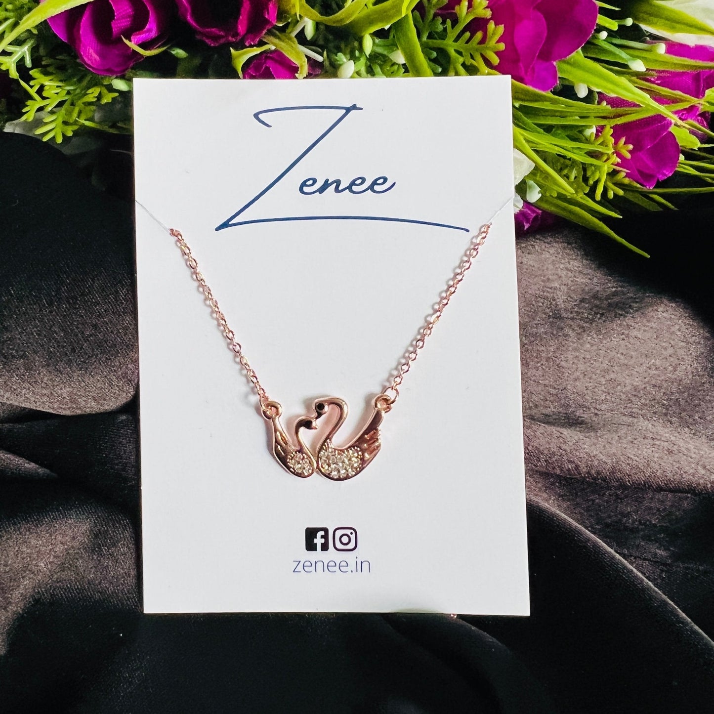 Dual Swan Pendant Necklace - Zenee.in-Necklaces